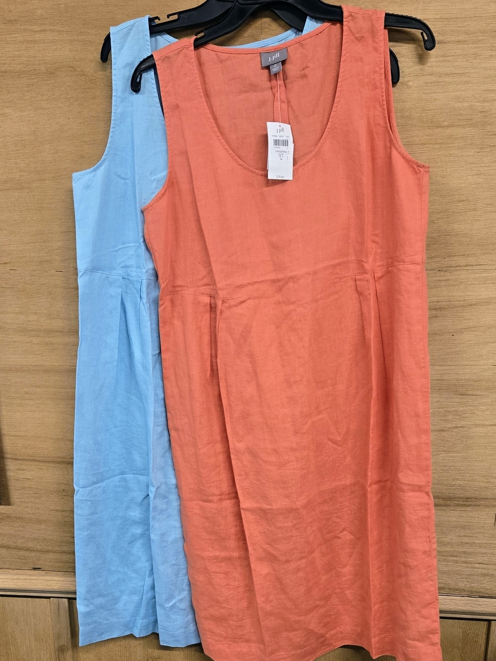 (2)J.Jill Pure 100% Linen Tank Dress Linen Dresses Coral & Blue